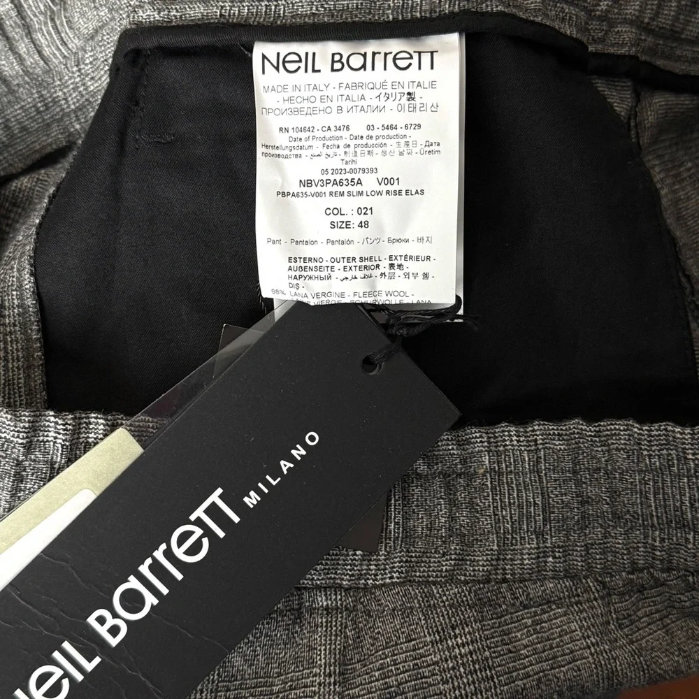 NWT NEIL BARRETT Virgin Wool Plaid Check Elastic Waist Cuffed Slim Trousers 32 - Picture 7 of 10